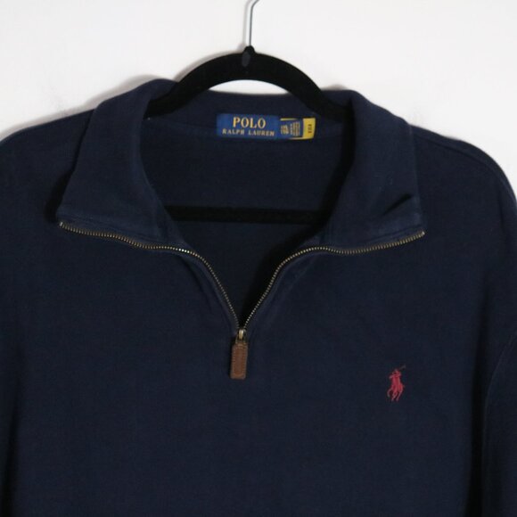 Polo Ralph Lauren Men Navy Quarter Zip Pullover XXL Red Pony Logo Cotton Classic - Picture 2 of 5